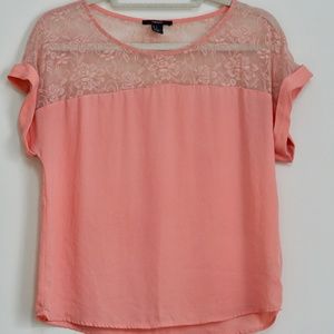 Forever 21 Peach Coral Lace Tee Shirt